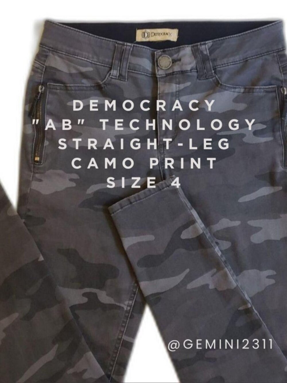 Democracy Black Gray Camo "Ab" Solution Straight Leg Denim Pants Size 10
